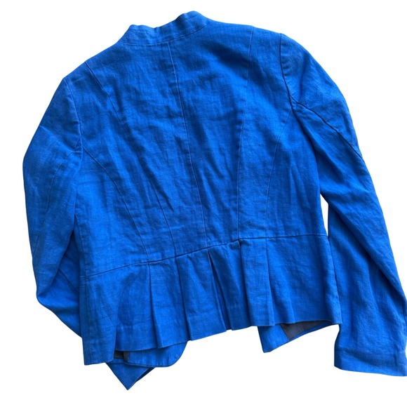 LOFT Women Royal Blue 100% Linen Open Front Peplum Blazer Jacket Size 10 Modern - Picture 6 of 8